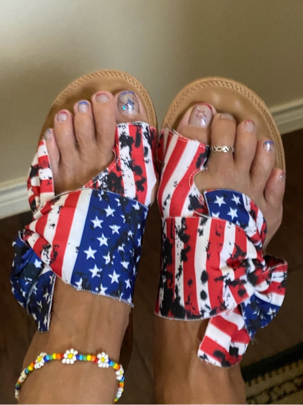 American Flag Bow Slide Sandals - Red, White & Blue